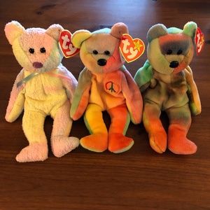 Ty beanie baby tie die bears, lot of 3: Groovy, Peace, Garcia